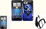 Blue Skull Hard Case Cover+LCD Screen Protector+Car Charger for HTC Vivid Holiday