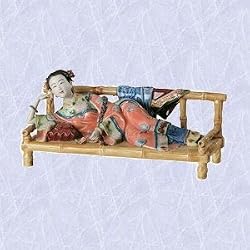 chinese maiden statue resting porcelain sculpture new