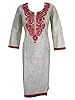 Embroidered Cotton Boho Kurta Caftan Red Floral Long Tunic