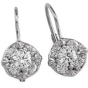 14K White Gold Diamond Leverback Earring