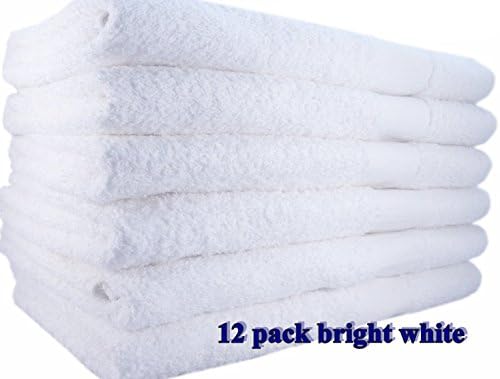 12 Pack White Hotel-Spa-Pool-Gym Cotton Hair &amp; Bath Towel - Super Soft, Easy Care, Ringspun Cotton for Maximum Softness and Absorbency (22"x 44") by Maz Supply