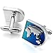 INBLUE Men's Rhodium Plated Cufflinks Silver Tone Blue World Map Shirt Wedding