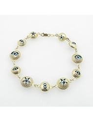 Ladies 10K Solid Yellow Gold striped evil eye star bracelet 2 Length - 7.25 inches Width - 11mm