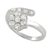 Sterling Silver Bypass Style Flower CZ Ring