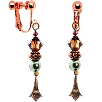 Handcrafted Austrian Crystal Copper Drop Clip On Earrings
