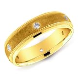 14K Yellow Gold Men's Satin Diamond Band Ring