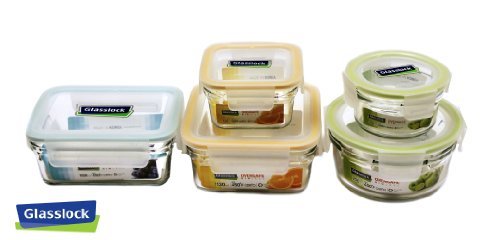 New Improved Snaplock Lid: Tempered Glasslock Storage Containers 10pc set Microwave & Oven Safe