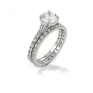 Bling Jewelry Designer Inspired CZ Solitaire Engagement & Wedding Ring Set