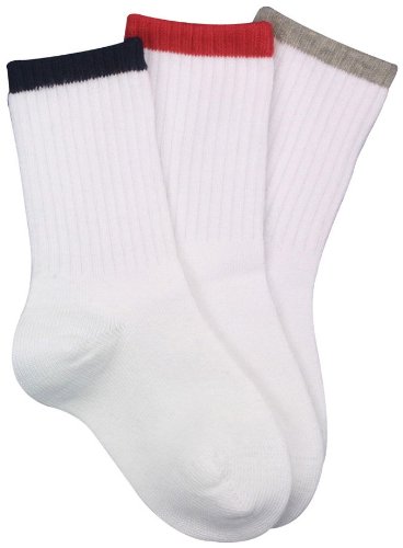 Stride Rite Boys 2-7 Comfort Seam Three Pack Crew Socks, White With Tipping, 7-8