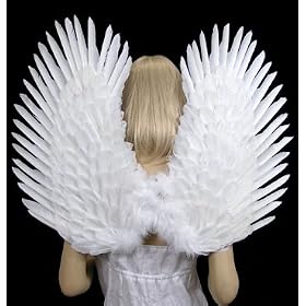 FashionWings (TM) Duo Use White Feather Wings, Pointing up or Down. Adult Size. Swan Fairy Angel Parrot Macaw Dove Birds Costume Cosplay.