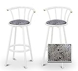 2 Zebra Face Animal Print Specialty / Custom White Barstools with Backrest  ....