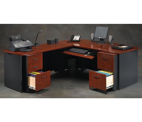 Classic Cherry/ Soft Black L-Shape Desk VIA Collection by Sauder Office Furniture - OFG-LD1103