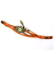 KANO BAK Woman Orange Quartz Fashion Weave Wrap Around Leather Bracelet Wrist Watch