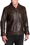 Perry Ellis Men's Leather Patch Pocket Jacket,Milk Chocolate,Small