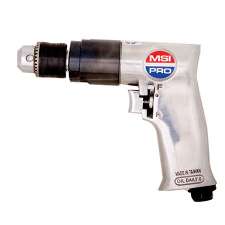 1/4 Air inlet, 6 1/2 Length, 1,800 rpm, 3/8 Jacobs Chuck, Reversible Air Drill, MSI-PRO Pneumatic Tools 1 Each