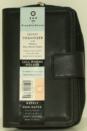 Franklin Covey 365 Pocket Organizer with Weekly Non-dated Pages and Cell Phone Holder (Black or Brown Simulated Leather)