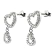 Sterling Silver CZ Rimmed Heart Dangle Earrings