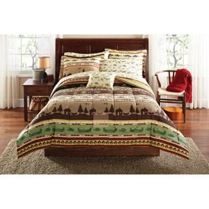 8pc Green Brown Outdoor Fishing King Comforter Set 8pc Bed In Bag