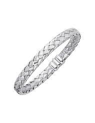 Silver Rhodium Plated Polish 7.25" 7.40mm Basketweave Bangle With Fancy Clasp