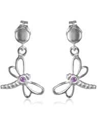 Sterling Silver Pink Sapphire Dragonfly Drop Earrings