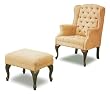Button Tufted Wing Accent Chair & Ottoman with Nail Head Trim