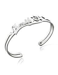 Honeystore Girls Sterling Silver White Gold Plated Personalized Any Name Bangle