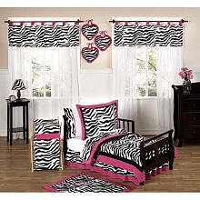 Funky Zebra and Hot Pink Toddler Bedding 5 pc Set
