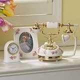 Antique Porcelain French Style Telephone w/ Clock and Picture Frame