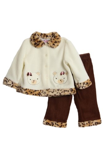 Young Hearts Baby-girls Newborn Leopard Fleece Set, Vanilla, 3-6 Months