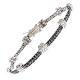 Black White Sterling Silver Bracelet with CZ Diamonds