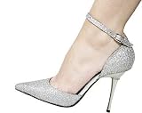 Jenn A Glittery Pointed Toe Pump with Chrome Heel