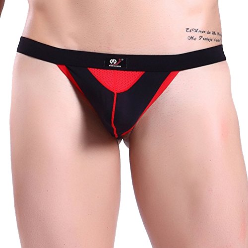 ZIHAN Men's Low Rise Chinlon Mesh G-String Briefs Medium Black