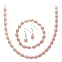 Sterling Silver Freshwater Cultured Pink Pearl Necklace, Bracelet Earring Jewelry Set