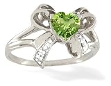 14K White Gold Genuine Heart Peridot and Diamond Bow Ring
