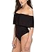 May&Maya Women's Off Shoulder with Ruffle Overlay Bodysuit (M, Black)