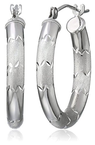 14k White Gold Satin Polished Hoop Earrings