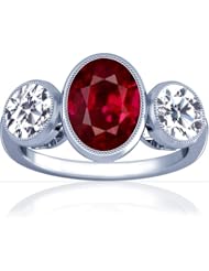 14K White Gold Oval Cut Ruby Three Stone Ring