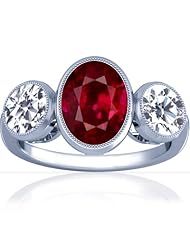 Platinum Oval Cut Ruby Three Stone Ring