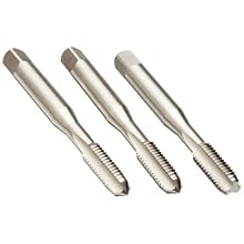 Dormer E500 High-Speed Steel Straight Flute Tap Set, Uncoated (Bright) Finish, Round Shank with Square End, 3-Piece Set (1 Each of Incomplete Profile Taper and Plug Chamfers, 1 Standard Bottoming Chamfer)