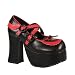 4 1/2 Inch Cute Goth Mary Jane Shoe With Scalloped Trim Mid Platform Black / Red Demonia