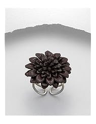 Saddle Brown Flower Leather Ring In White Base