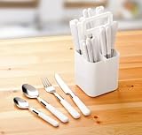 Produkt-Bild: 24 tlg. Designer Besteck Set Edelstahl mit wei&szlig;en Griffen + St&auml;nder f&uuml;r 6 Personen NEU