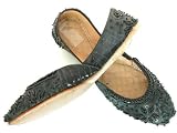 Beachcombers! Ethnic Embellished Silk Beaded & Sequin Indian Khussa Belly Dance Shoes Black