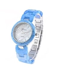 Fashion Round Case Quartz Analog Watch Wristwatch Timepiece with Beautiful Decorative Pattern for Girls Women - Blue SWWM1-226381