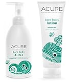 Acure Organics Bare Baby 4-in-1 Foamer Baby Shampoo, Baby Wash, Baby Bubble Bath and Baby Cream Lotion With Aloe Vera, Jojoba, Cucumber and Chamomile Bundle