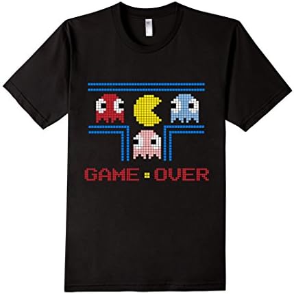 Men's PacMan Game Over Gamer Vintage Retro T-Shirt Medium Black