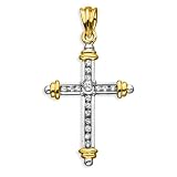 14K Two Tone Gold 1/4 ct. Diamond Cross Pendant with Chain