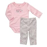 Carters Girls Newborn-24 Months Pink Heart Leopard Print Onesie Pant Set (18 Months, Pink)