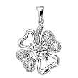 Sterling Silver Pendant - Four Leaf Clover - Clear Cubic Zerconia - 24mm Height