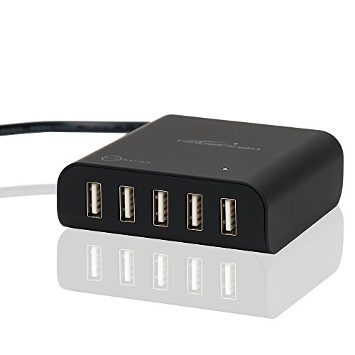 KabelDirekt 40W / 8 Amps 5 Port High Speed USB Charger with IDD Technology (Intelligent Device Detection) - Perfect for all iOS & Android devices and every other device with an USB port - black - PRO Series